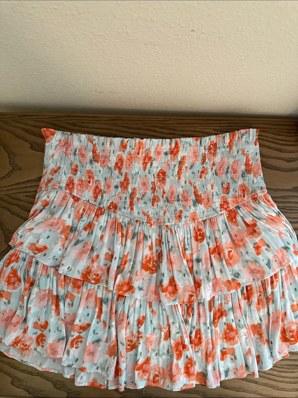 Versona Coral and Light Blue Tiered Smocked Skort
